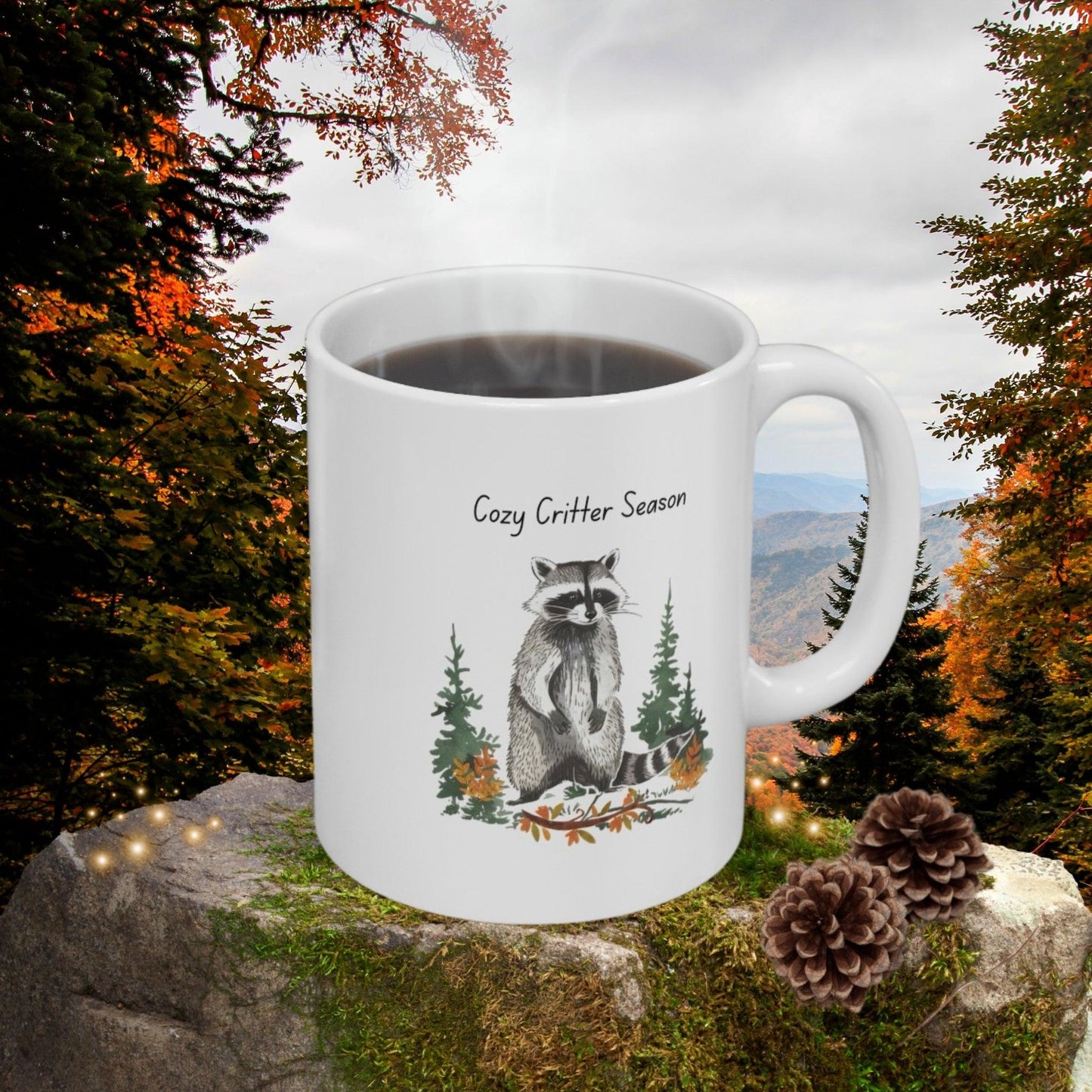 Cozy Critter Season Raccoon Mug