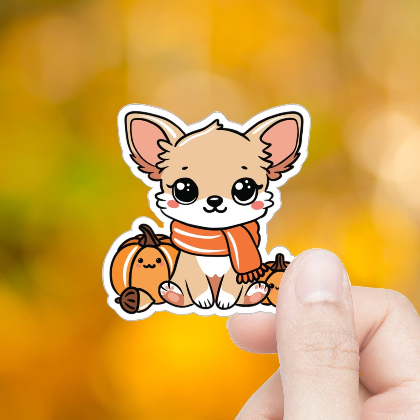 Autumn Vibes Kawaii Chihuahua Sticker - Just Goofy Little Guys