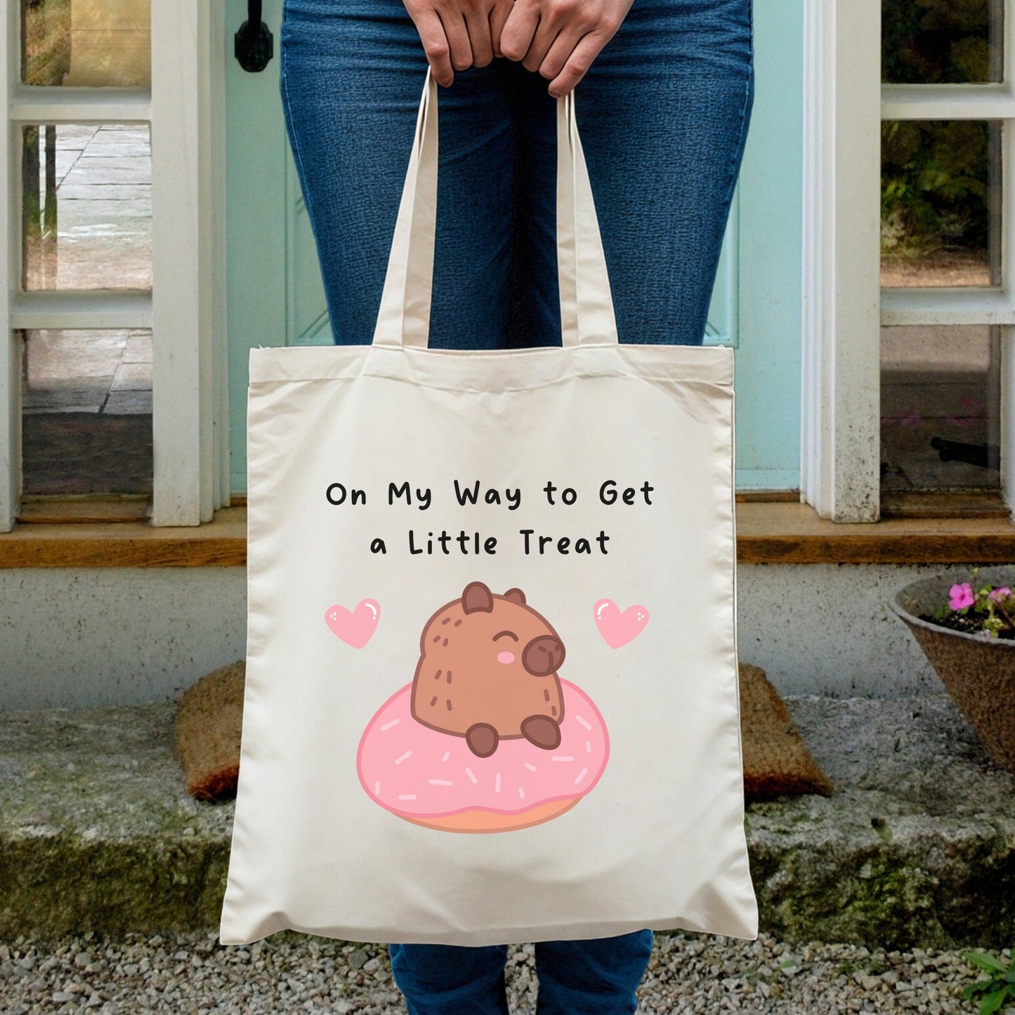 On My Way to Get a Little Treat - Cute Capybara Tote Bag - Just Goofy Little Guys