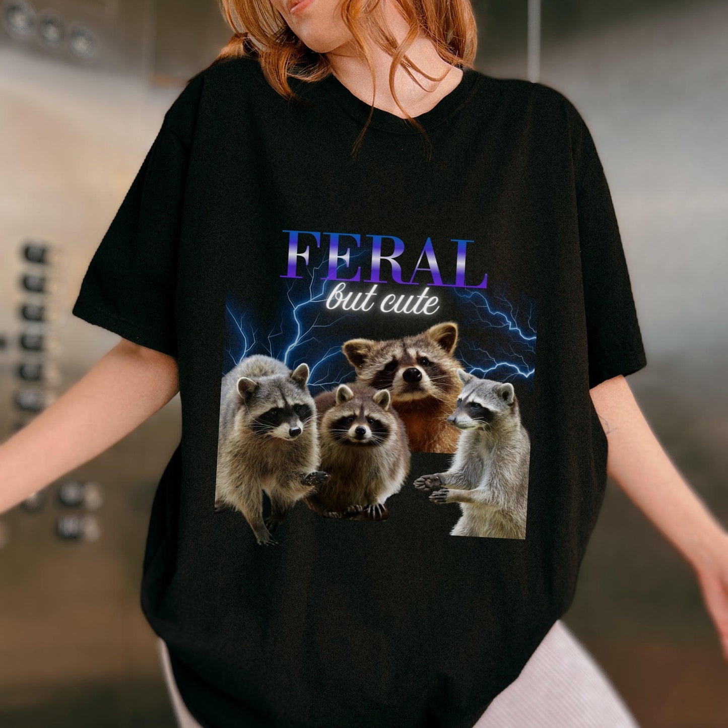 Feral but Cute 90s Style Raccoon Shirt.