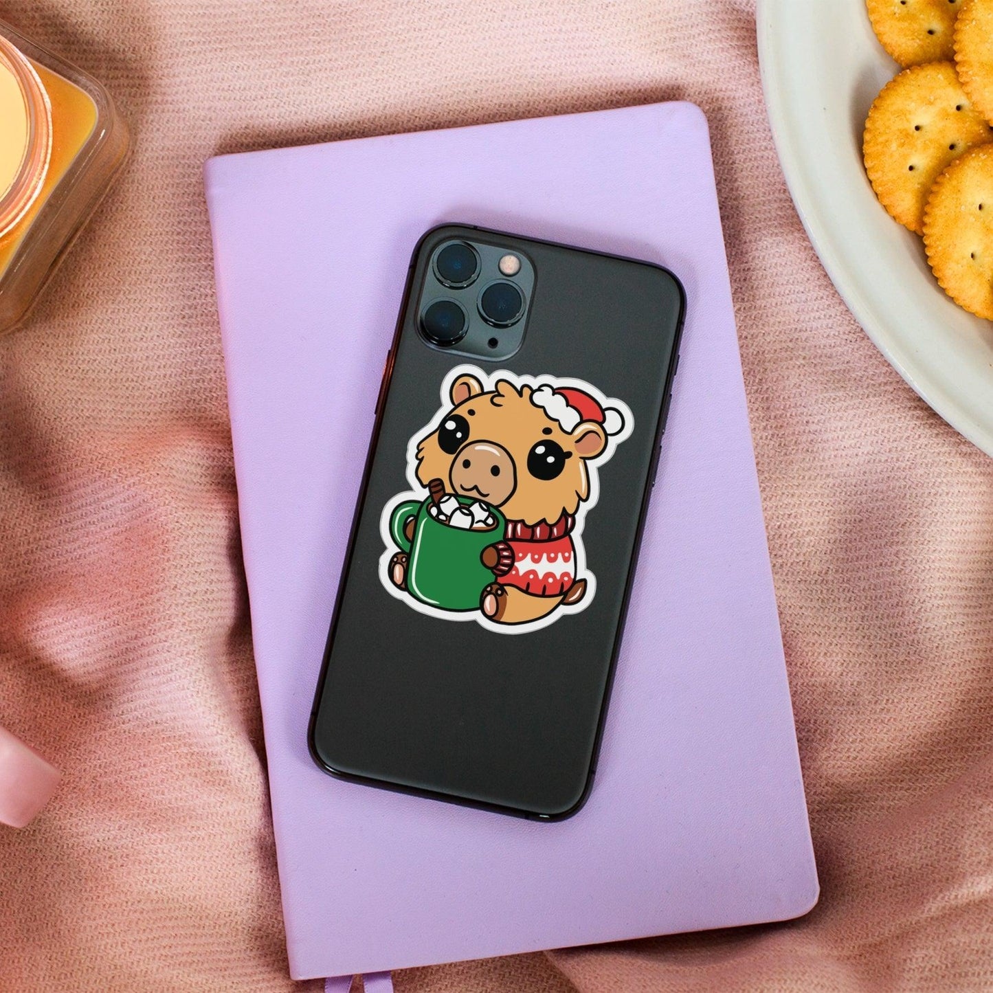 Kawaii Christmas Capybara Sticker