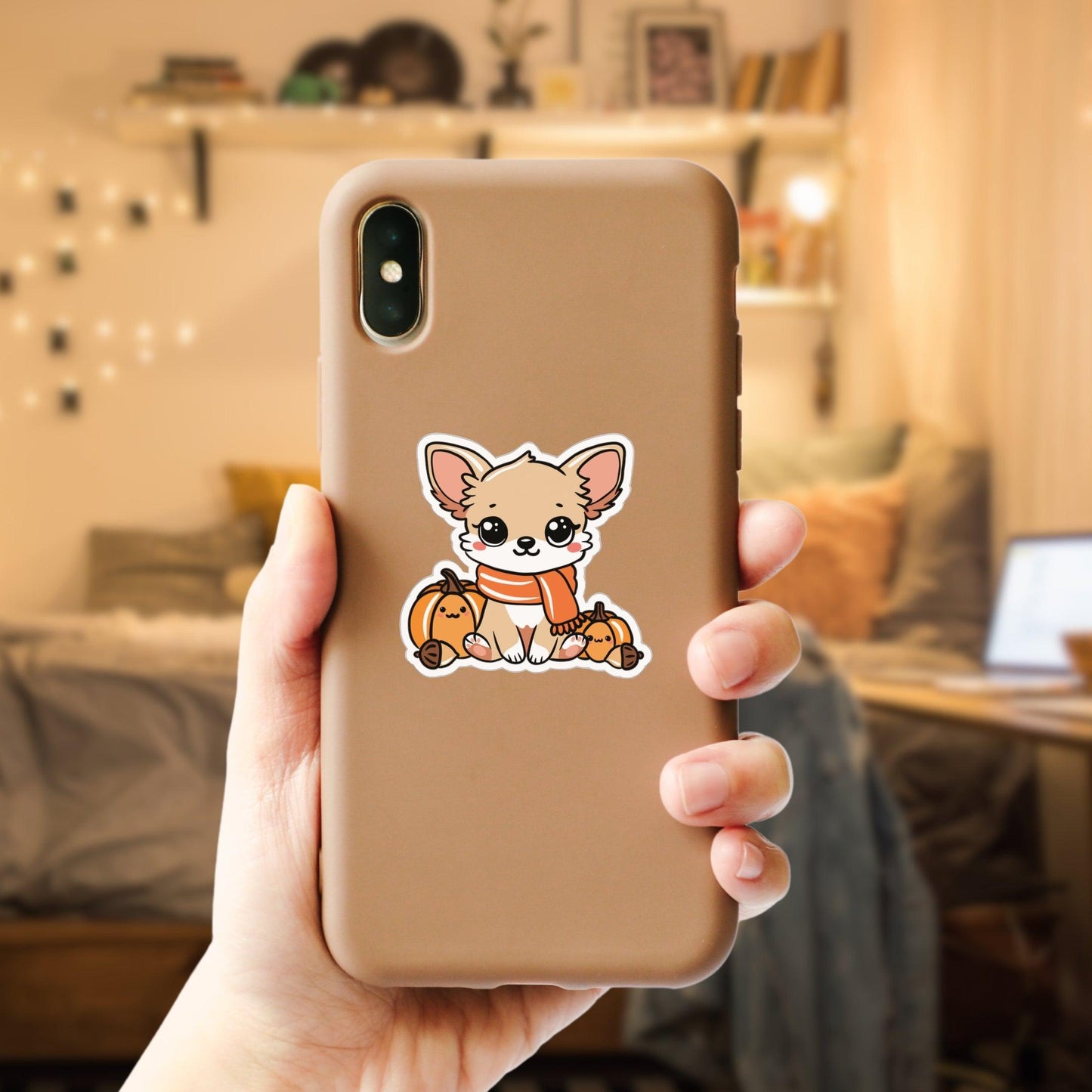 Autumn Vibes Kawaii Chihuahua Sticker - Just Goofy Little Guys