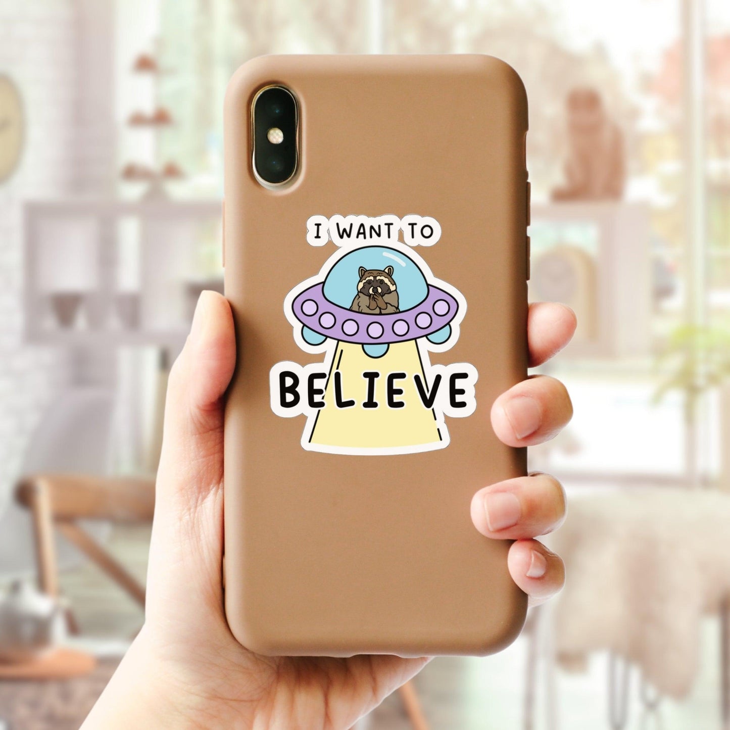 I Want to Believe - Funny Alien UFO Raccoon Meme Sticker - Just Goofy Little Guys