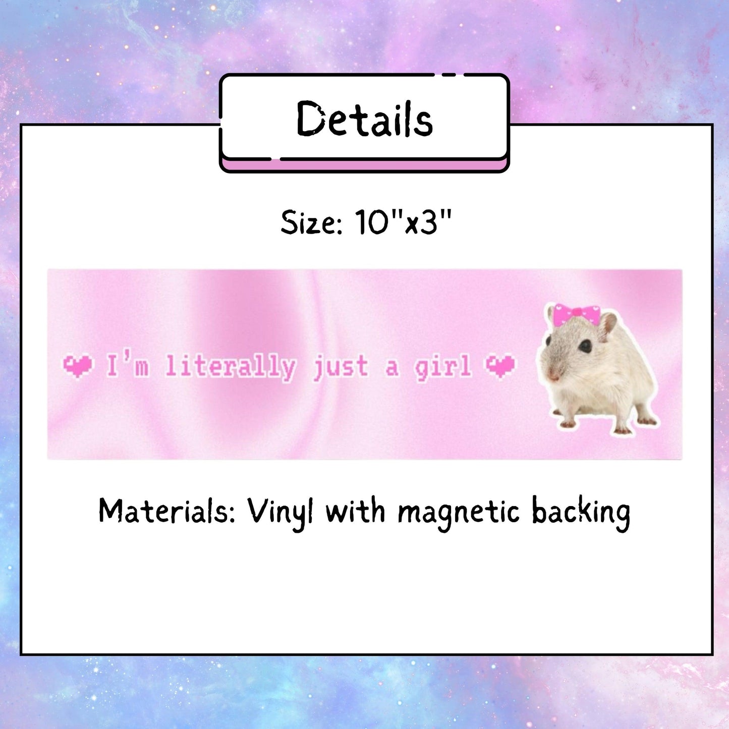 "I'm Literally Just a Girl" Bumper Sticker Magnet - Rat Version - Just Goofy Little Guys