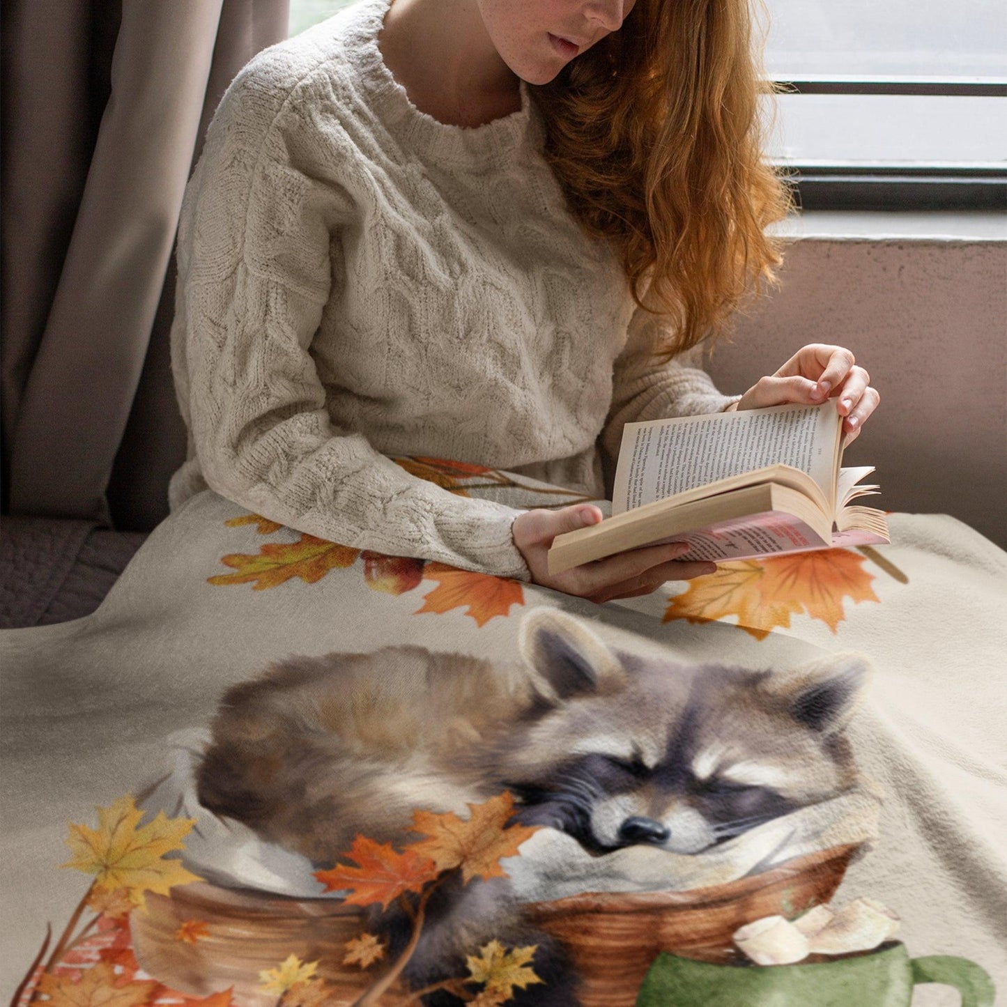 Cozy Autumn Raccoon Blanket