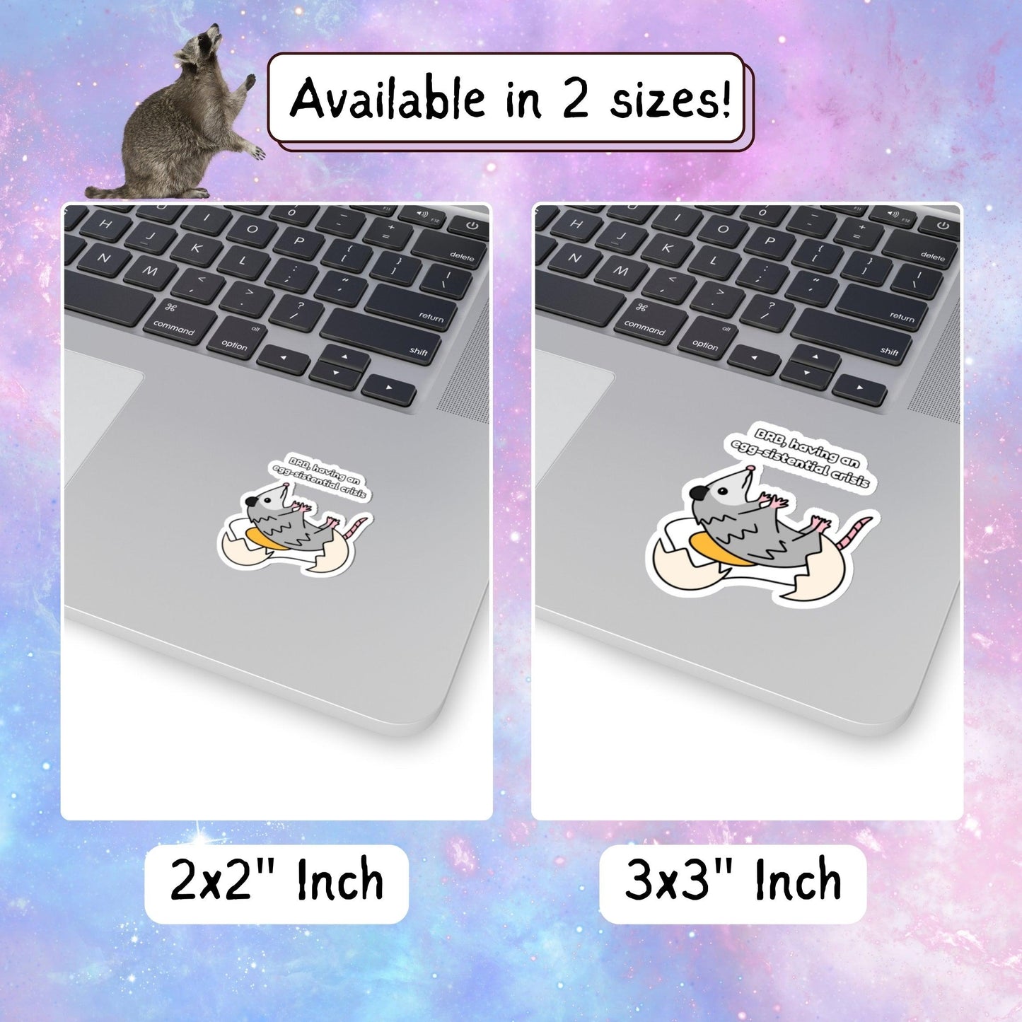 "BRB Having an Egg-sistenial Crisis" Kawaii Opossum Sticker - Just Goofy Little Guys