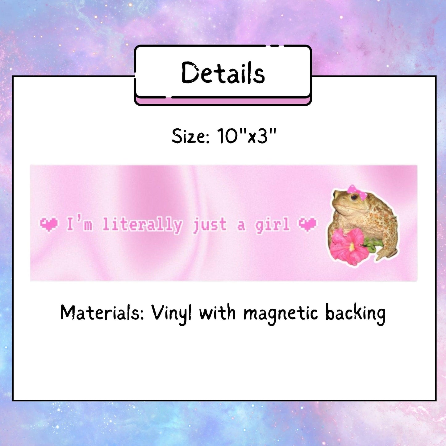 "I'm Literally Just a Girl" Bumper Sticker Magnet - Frog Version - Just Goofy Little Guys