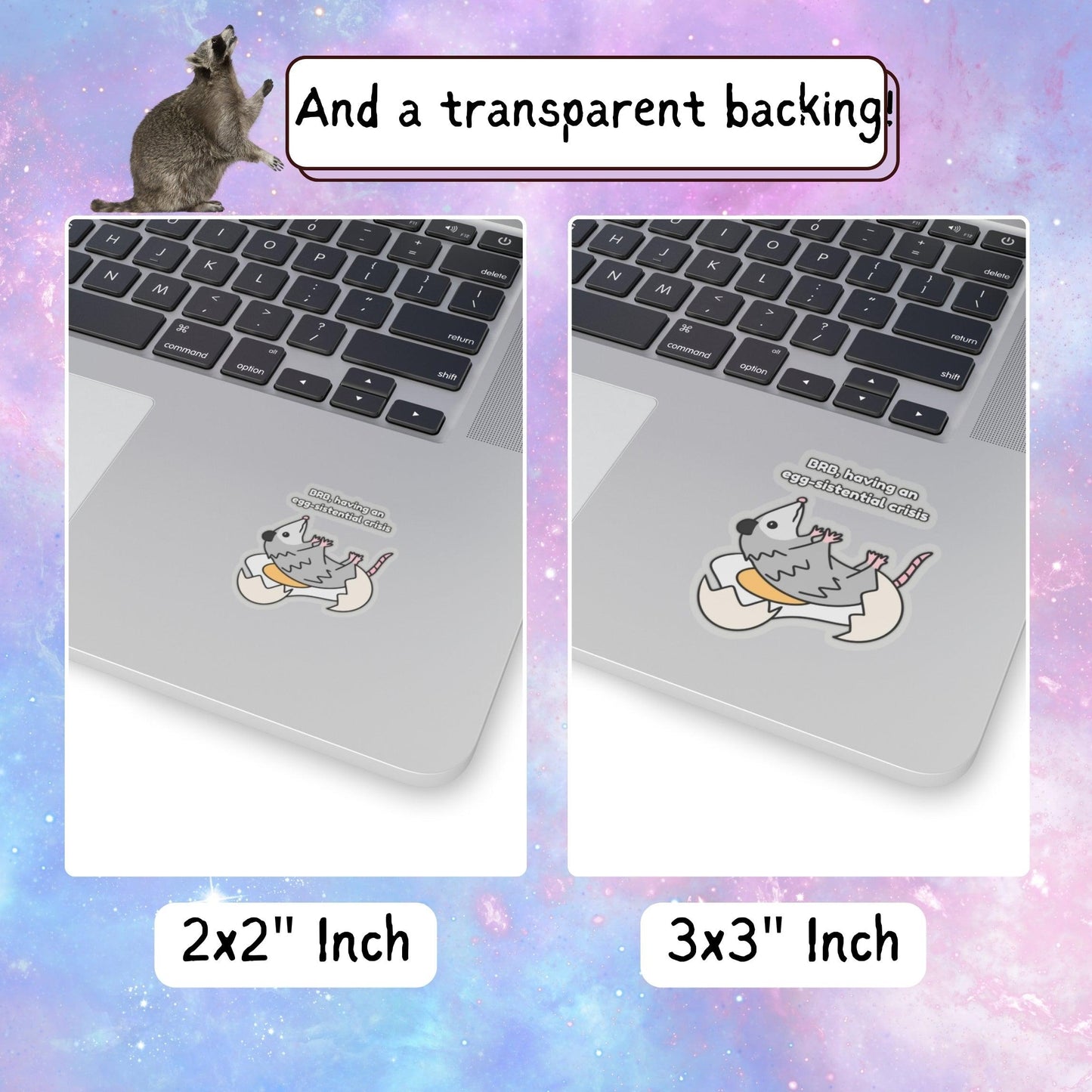 "BRB Having an Egg-sistenial Crisis" Kawaii Opossum Sticker - Just Goofy Little Guys