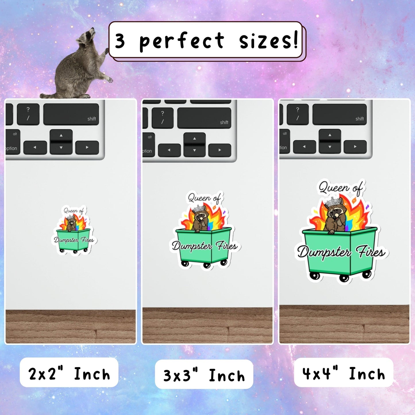 Queen of Dumpster Fires - Funny Raccoon Meme Sticker - Just Goofy Little Guys
