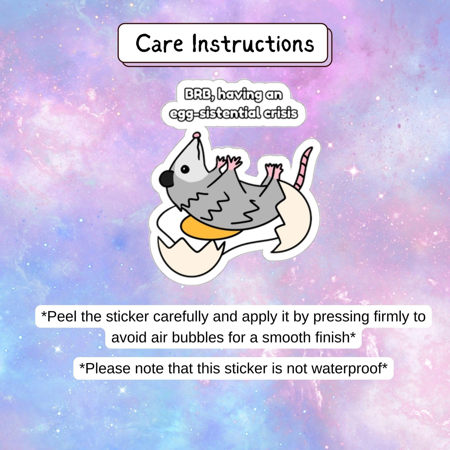 "BRB Having an Egg-sistenial Crisis" Kawaii Opossum Sticker - Just Goofy Little Guys