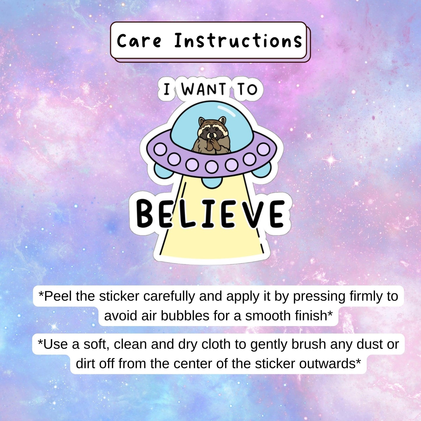 I Want to Believe - Funny Alien UFO Raccoon Meme Sticker - Just Goofy Little Guys