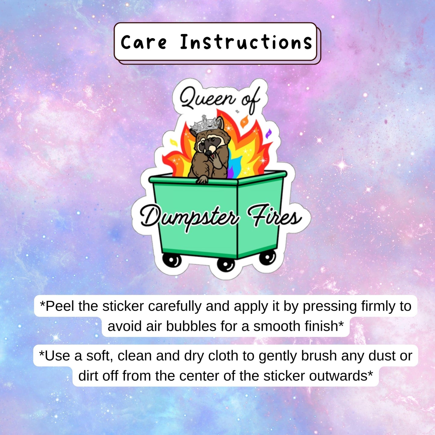 Queen of Dumpster Fires - Funny Raccoon Meme Sticker - Just Goofy Little Guys