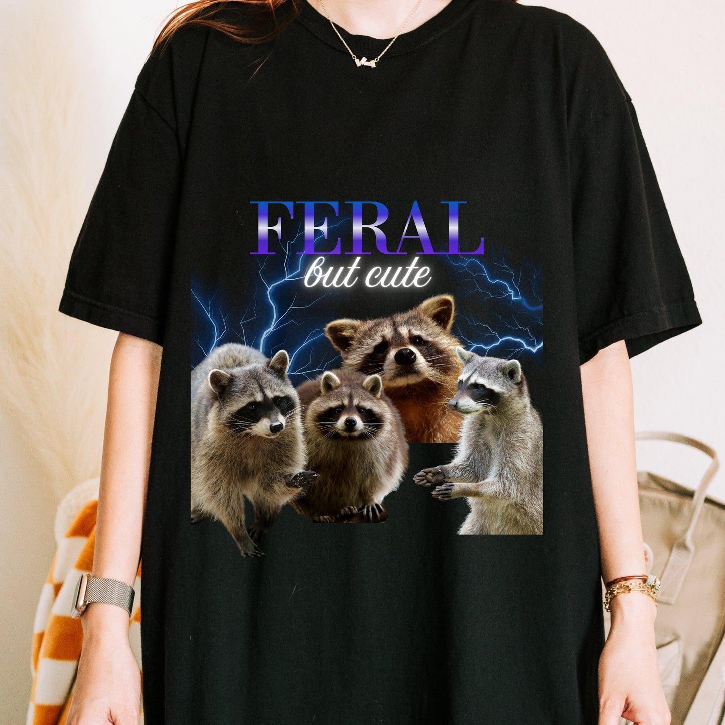 Feral but Cute 90s Style Raccoon Shirt.