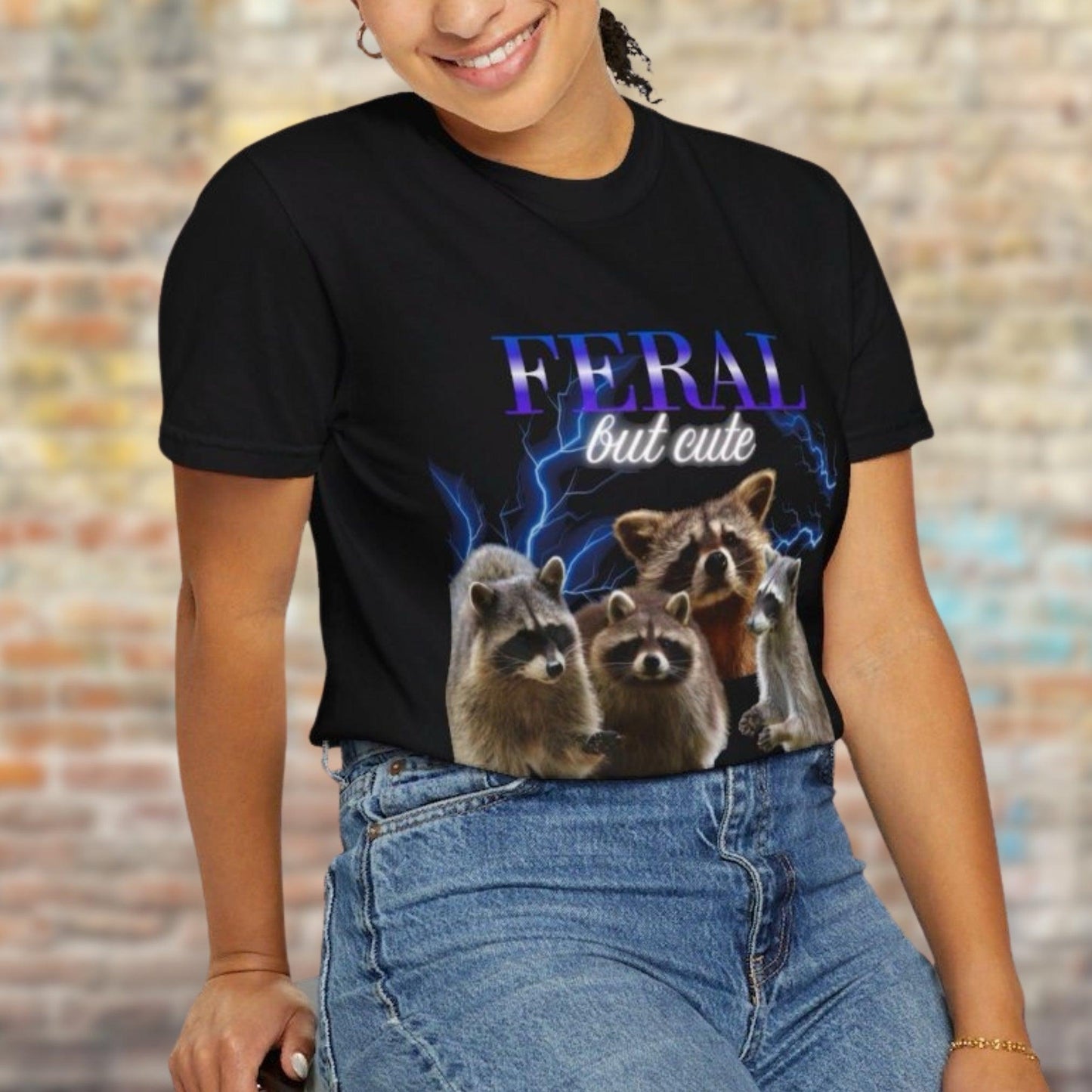 Feral but Cute 90s Style Raccoon Shirt.