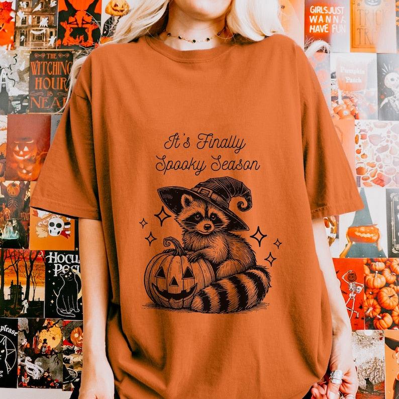 Finally Spooky Season Raccoon Halloween Shirt.