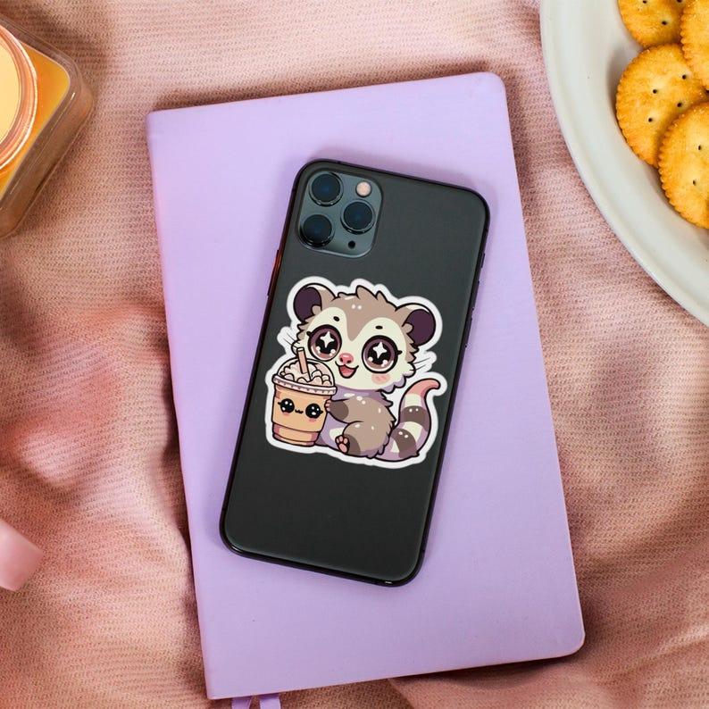 Kawaii Possum Iced Coffee Sticker.