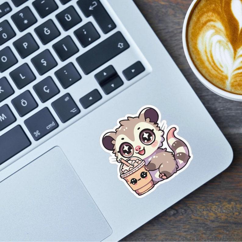 Kawaii Possum Iced Coffee Sticker.