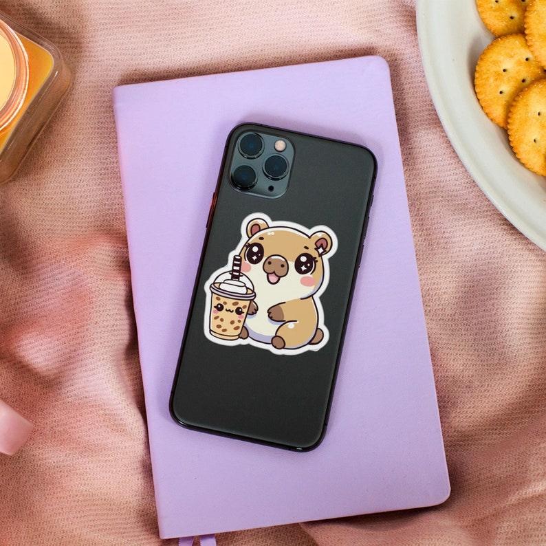 Kawaii Capybara Iced Coffee Sticker.