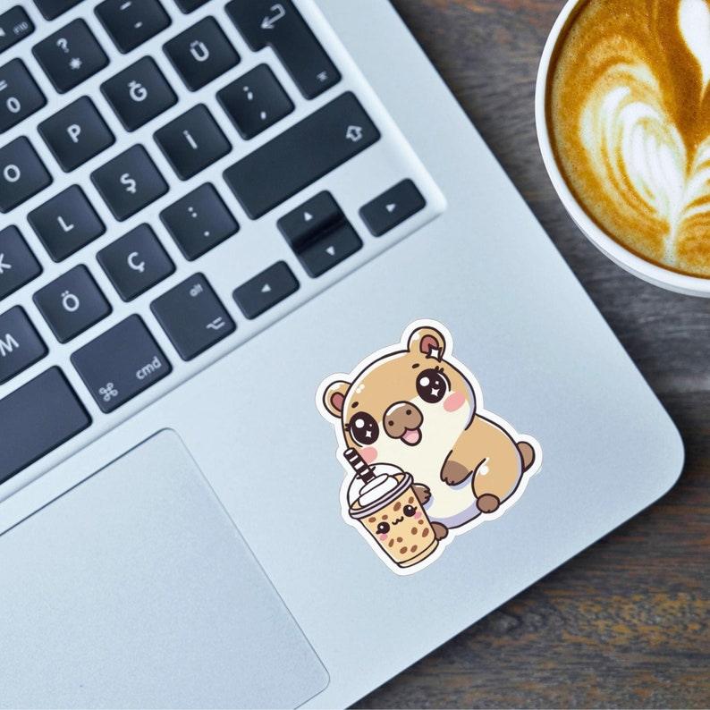 Kawaii Capybara Iced Coffee Sticker.