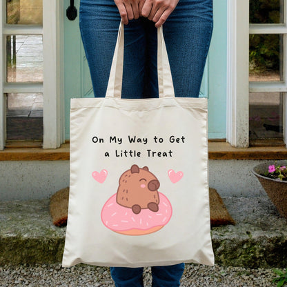 On My Way to Get a Little Treat - Cute Capybara Tote Bag - Just Goofy Little Guys