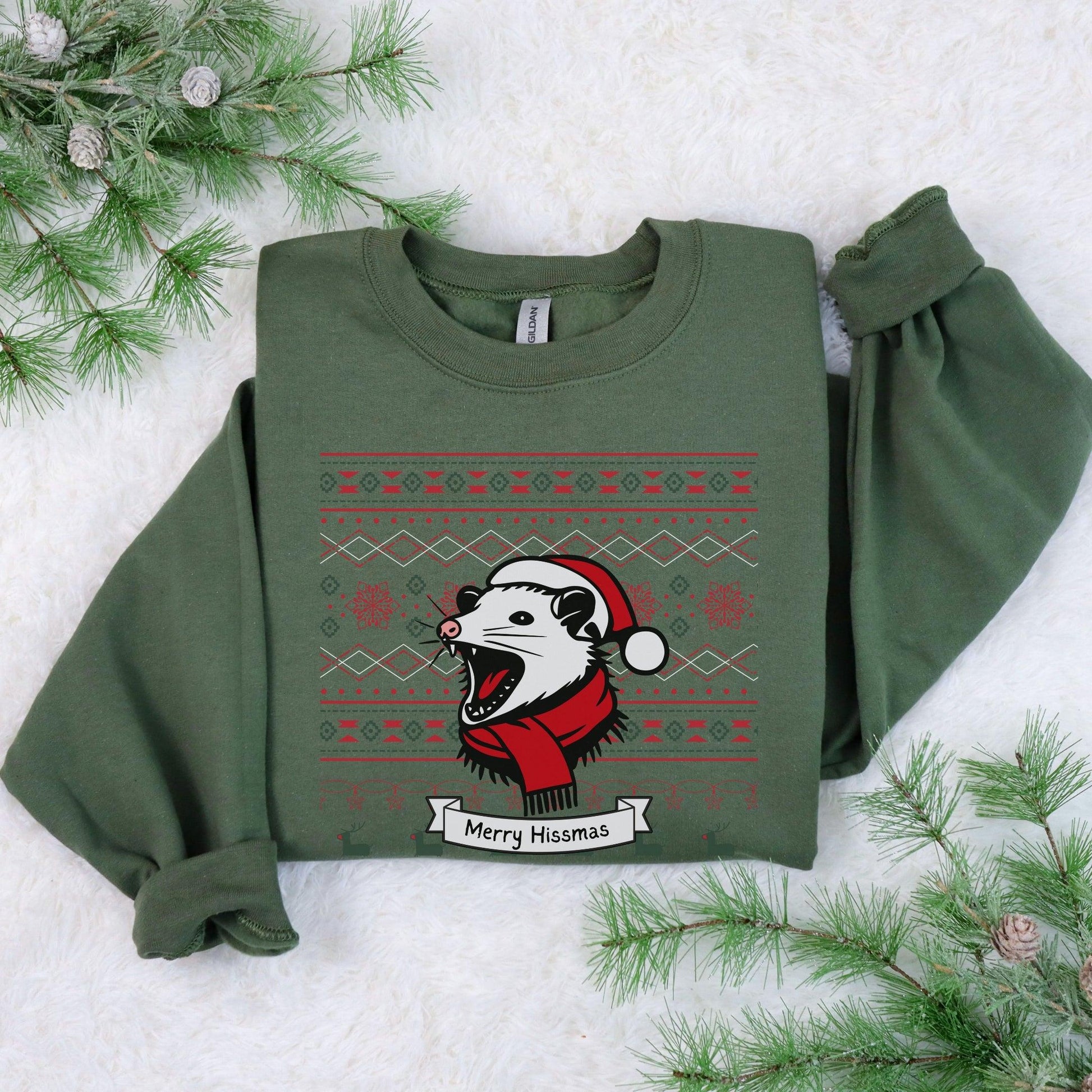 Merry Hissmas Possum Ugly Christmas Sweatshirt - Just Goofy Little Guys