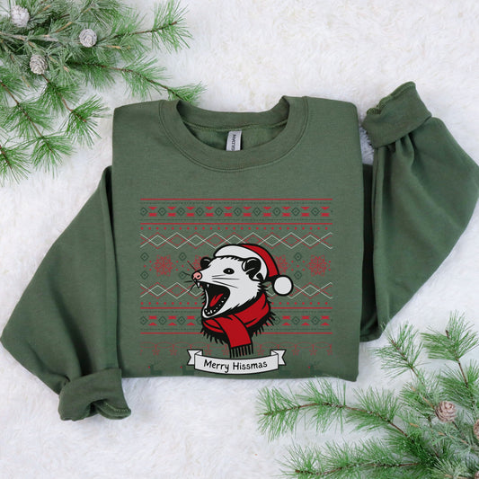 Merry Hissmas Possum Ugly Christmas Sweatshirt