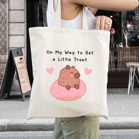 On My Way to Get a Little Treat - Cute Capybara Tote Bag - Just Goofy Little Guys