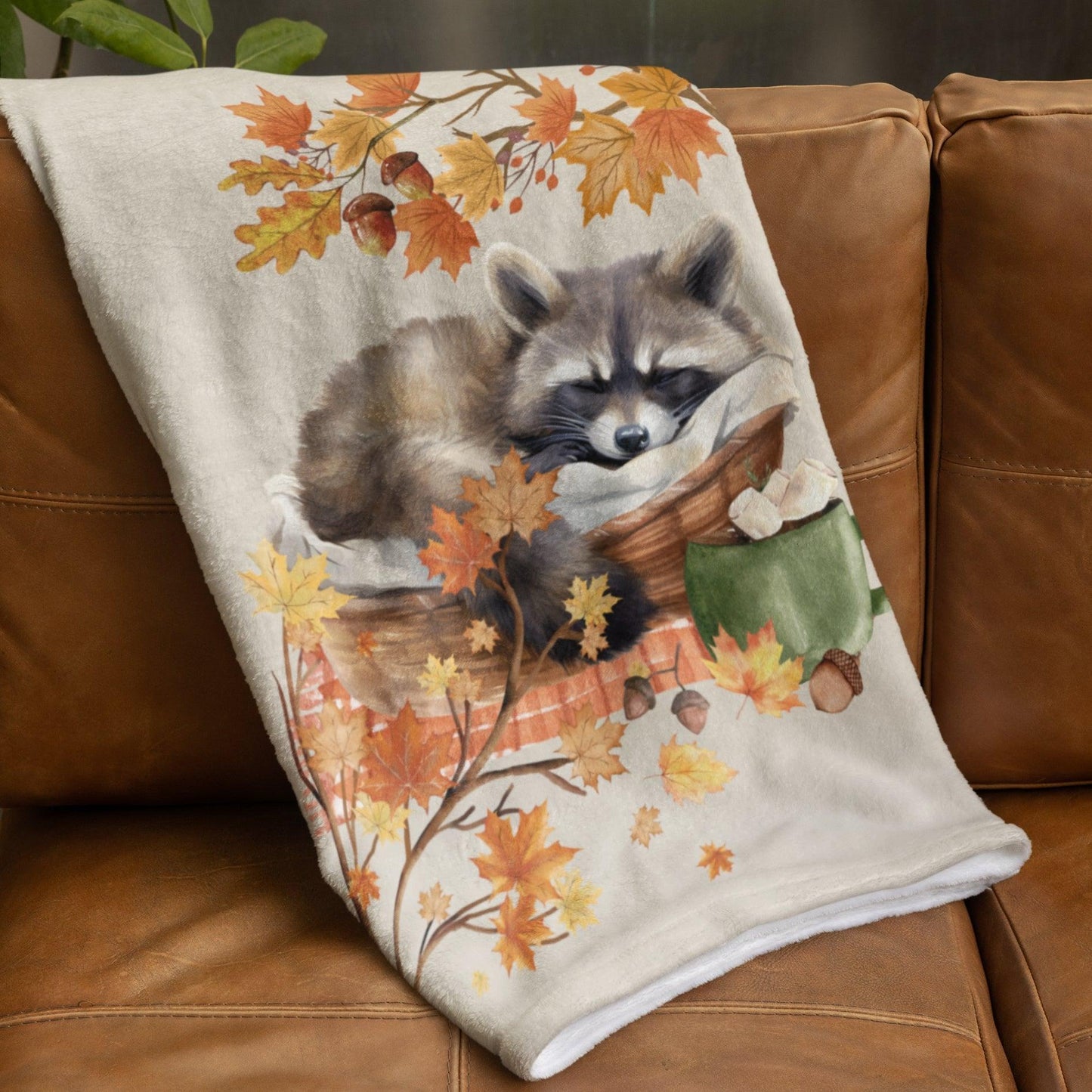 Cozy Autumn Raccoon Blanket