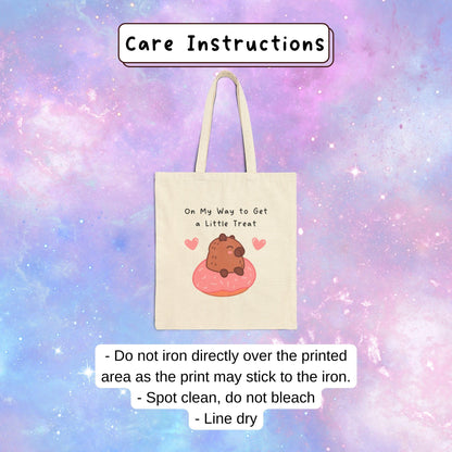 On My Way to Get a Little Treat - Cute Capybara Tote Bag - Just Goofy Little Guys