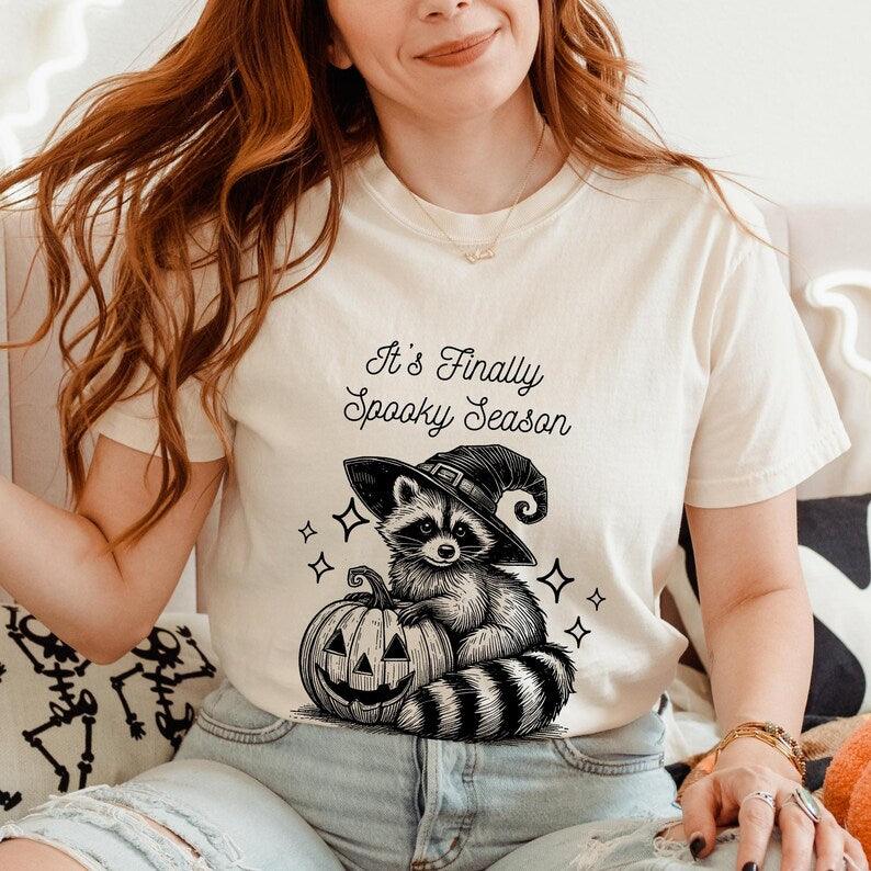 Finally Spooky Season Raccoon Halloween Shirt.