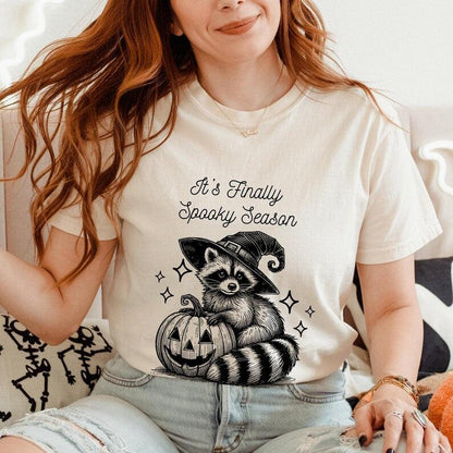 Finally Spooky Season Raccoon Halloween Shirt.