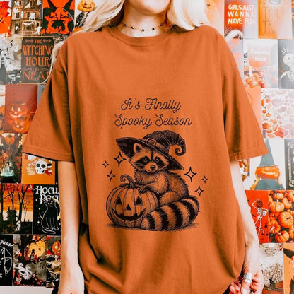 Finally Spooky Season Raccoon Halloween Shirt.