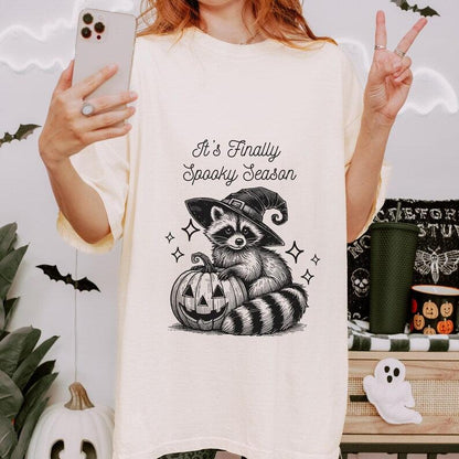 Finally Spooky Season Raccoon Halloween Shirt.