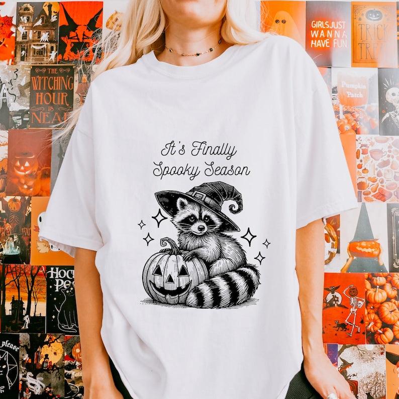 Finally Spooky Season Raccoon Halloween Shirt.