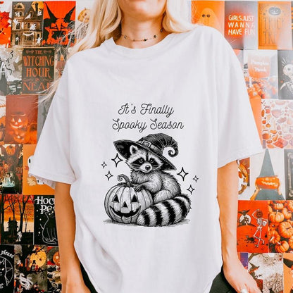 Finally Spooky Season Raccoon Halloween Shirt.